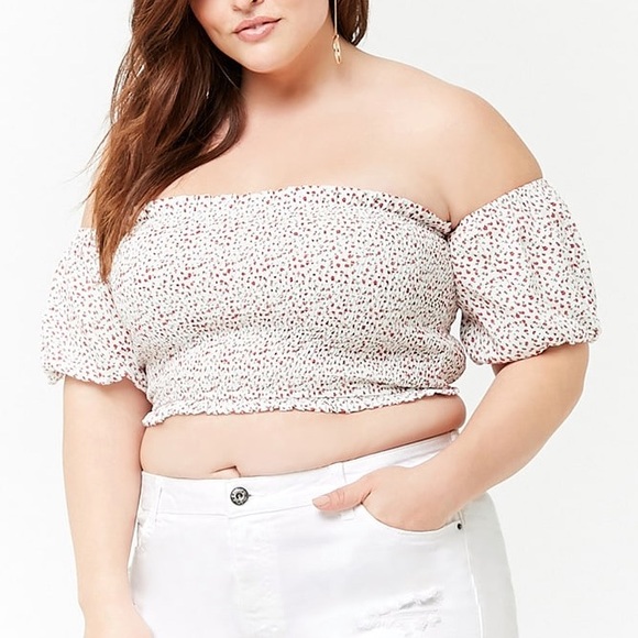 Smocked floral off the shoulder crop top blouse - Picture 3 of 7